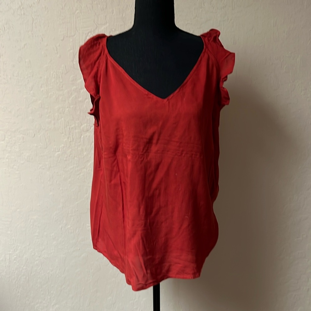 bohme Red V-Neck Ruffle‎ Sleeve Blouse